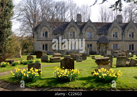 The almshouses from St. Mary`s churchyard, Witney, Oxfordshire, England, UK Stock Photo